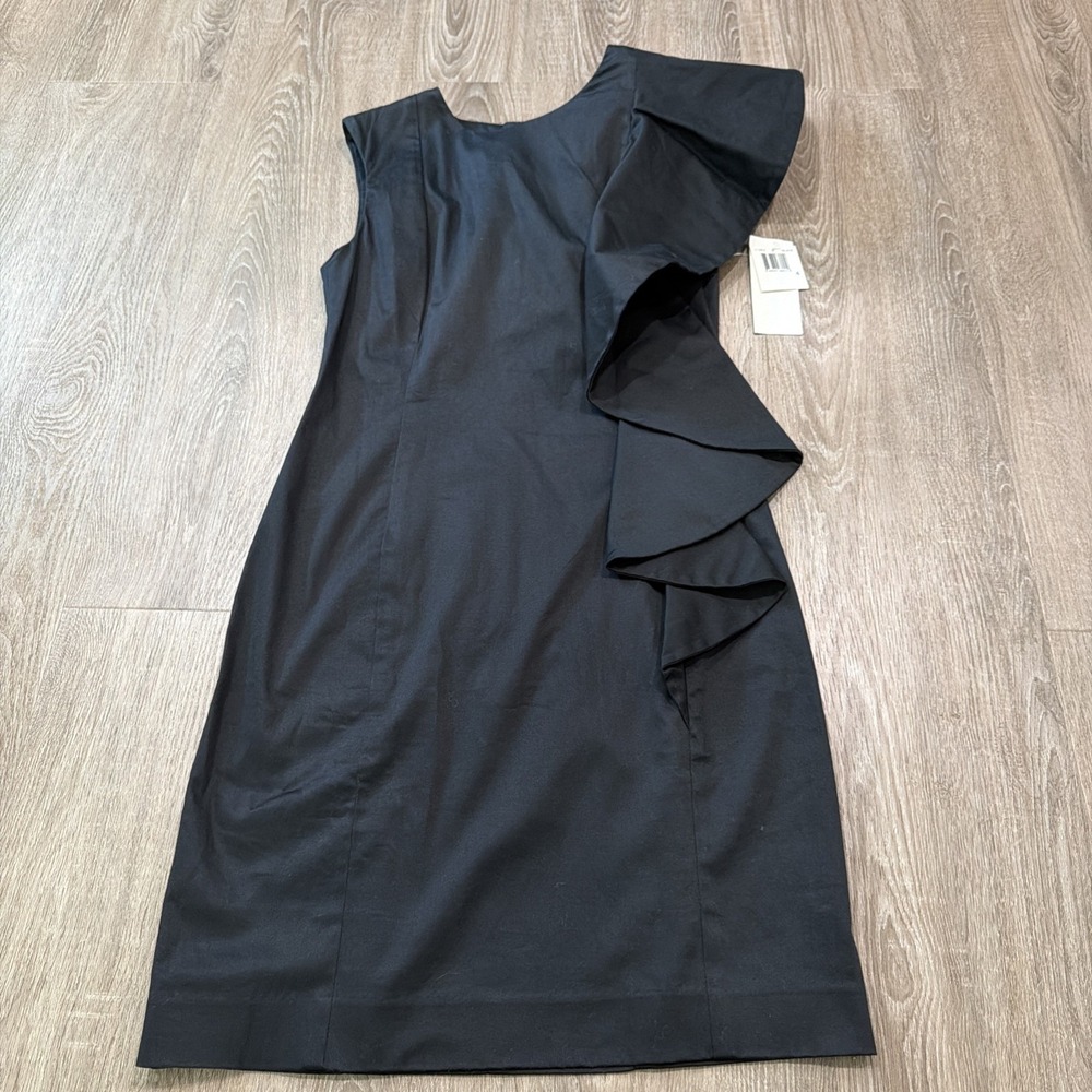 NEW FRENCH CONNECTION "Wizard Wonder" Asymmetrical Ruffle DRESS  SIZE 4 BLACK